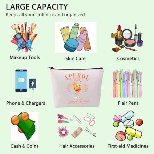 FOTAP Aperol Spritz Bachelorette Trip Makeup Bag Aperol Gift Aperol Spritz Themed Gift Italian Summer Spritz Gift Cocktail Gift (Aperol Spritz Bag)