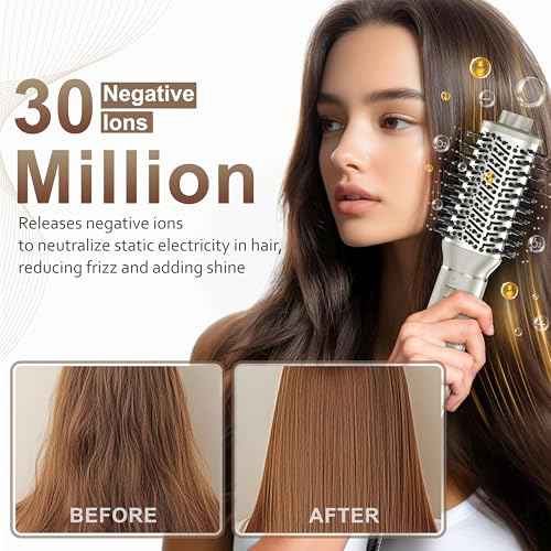 Sunwhisper Hair Dryer Brush 7 in 1 Professional Hot Air Styler, 110,000 RPM High Speed Negative Ionic Dryer, Straightener Comb & 2 Auto Wrap Curlers, 2 Concentrator, Oval & Round Styling Brush