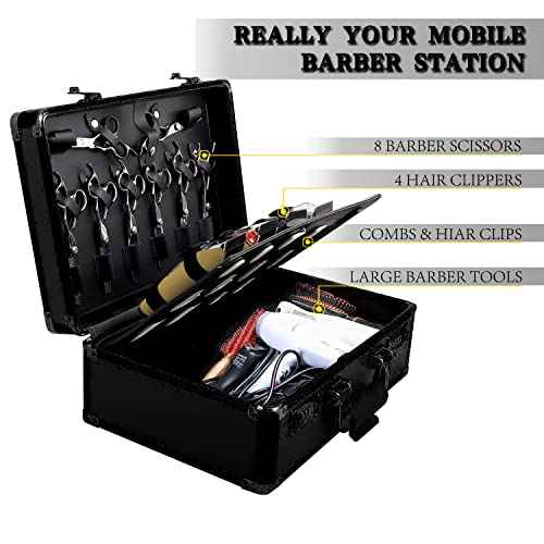 Professional Barber Supplies Case for Barber,Portable Barber Travel Carrying Case for Hair Stylist& Pet Groomer,Multi-Space Design, Sturdy, Large-Capacity Mobile Barber Stations-Black