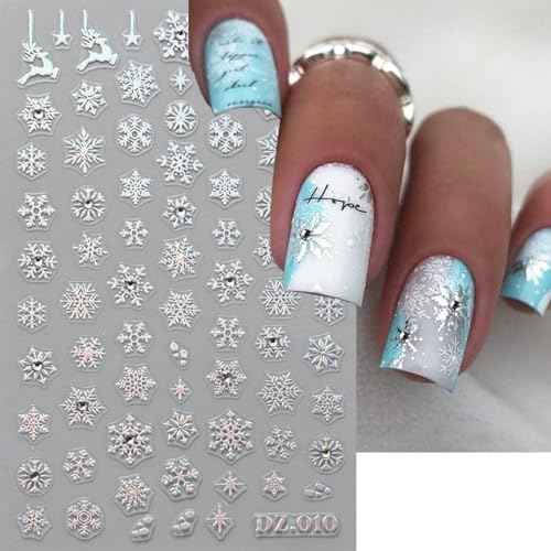 Christmas Snowflake Nail Art Stickers Gold Silver Snowflake Nail Decals with Rhinestones Design 3D Self Adhesive Nail Art Supplies Winter Shiny Snowflake Nail Sticker for Women Nail Art Decor, 4PCS