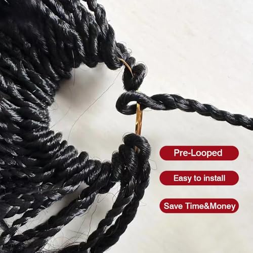 Crochet Boho Box Braids With Human Hair Pre Looped Hair Goddess Box Braids With Human Hair Curly Full Ends Hair Extensions For Women Natural Black Color 18inch 1 Pack(40 Strands)