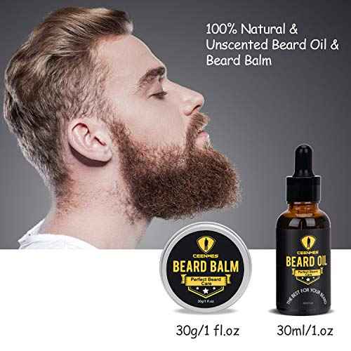 Ceenwes Upgraded Beard Grooming Kit - Conditioner, Oil, Brush, Comb, Balm, Scissors, Storage Bag for Beard and Mustache Trimming, Perfect Men's Gift