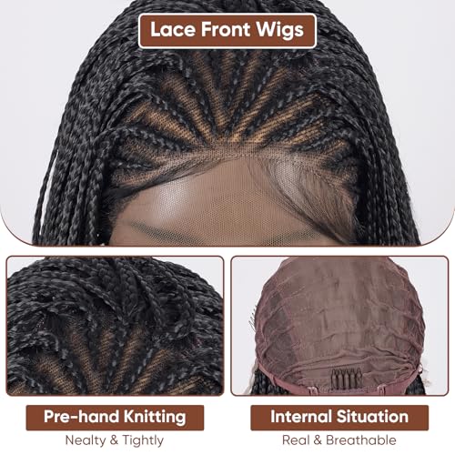 Glueless Dreadlock Extensions Cornrow Long Braided Wig for Black Women, 34in Natural Soft Faux Locs Crochet Kinky Headband Lace Front Synthetic Braiding Human Hair Curly Half Wig (Black)(Black)