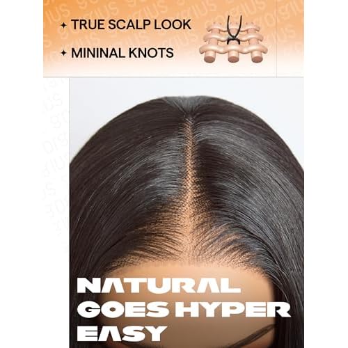 GORGIUS Black Straight Lace Front Wigs Pre Cut Glueless Layered Wig Middle Part Synthetic Frontal Wig with Natural Hairline 24 Inch