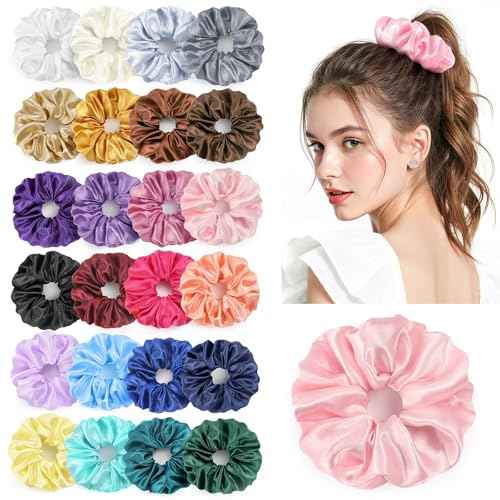 Hair Scrunchies Birthday Gifts for Women: 24Pcs Silk Satin Scrunchies for Women's Hair Stocking Stuffers for Women Adults Girls Elastic Hairs Ties No Damage Hairs Bands Womens Birthday Gifts for Mom