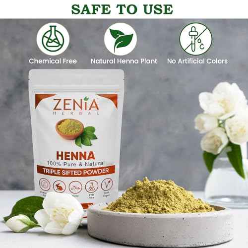 Zenia 100% Pure & Natural Henna Powder (Lawsonia Inermis) | 100 grams (3.5 oz) | Orange-Red Hair Color | Triple Sifted | Fresh from Rajasthan | No Chemicals, No Additives