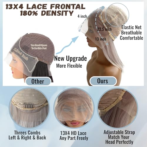 Grey Bob Human Hair Wigs 13x4 HD 180% Density Lace Front Wig Human Hair Silver Glueless Wigs Human Hair £¨14in£©