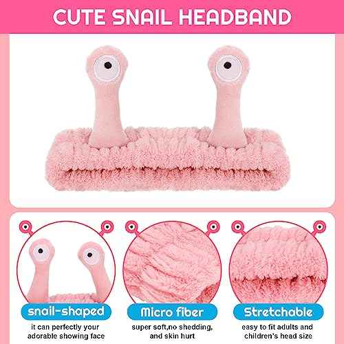 DragonflyDreams 4 Packs Snail Head Bands, Headband for Washing Face, Snail Spa Hair Bands Skincare Makeup Headbands Women Cartoon Cute Coral Fleece Elastic Headband Creative Hair Accessories for Women