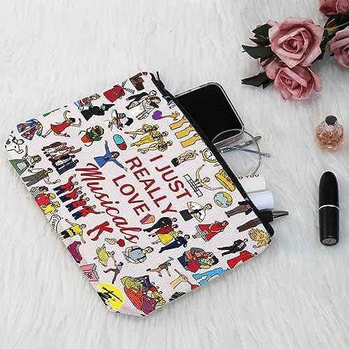 G2TUP Theatre Musical Lover Gift I Just Really Love Musicals Makeup Bag Music Fan Cosmetic Bag Musicals Merchandise (I Just Really Love Musicals MB)