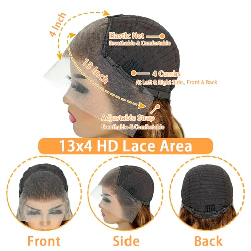 Highlight Ombre Lace Front Wig Human Hair HD Body Wave Lace Front Wigs Human Hair 180% Density 4/27 Colored Honey Blonde Frontal Wig for Women Pre Plucked with Baby Hair 20 Inch