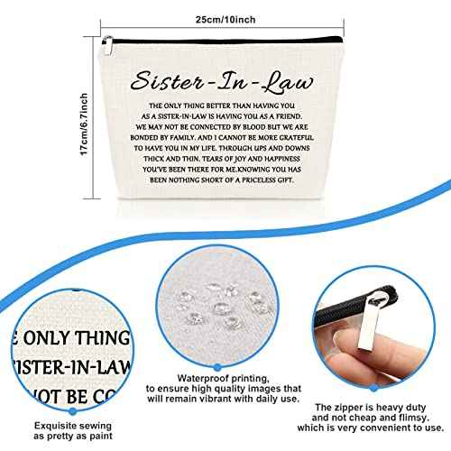 Bonus Sister in Law Gift Makeup Bag Cosmetic Bag Gift Bridal Party Birthday Christmas Wedding Thanksgiving Gift for Sister in Law Bonus Sister Stepsister Sister in Law Thank You Gift Travel Pouch