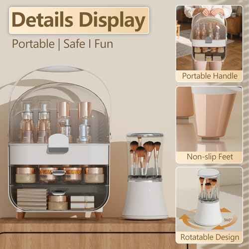 Makeup Organizer, skincare Organizers with Drawers and Lid, Makeup Organizer for Vanity with Handle for Vanity, Dresser, Bathroom Countertop, Christmas Gifts for Teen Girls Countertop(Silver)
