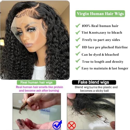 13x6 Deep Wave Lace Front Wigs Human Hair 26inch Glueless Wigs Human Hair Pre Plucked Deep Wave Wigs for Women Human Hair 180% Density Curly Lace Front Wigs Human Hair