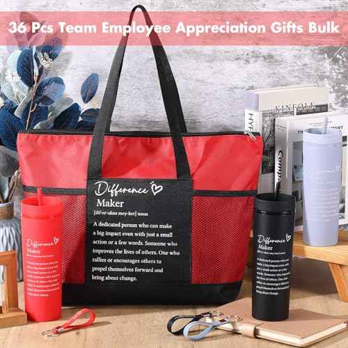 Paterr 36 Pcs Team Thank You Gifts Bulk Employee Appreciation Cups 16 Oz Large Tote Inspirational Bags and Keychains