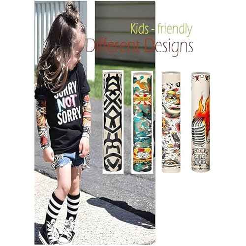 Kids Tattoo Sleeves for Boys Grils, Temporary Arm Tattoo Sleeves for Children, Fake Slip On Sunscreen Cooling Arms Sleeves,10 Pcs, Aged 5,6,7,8