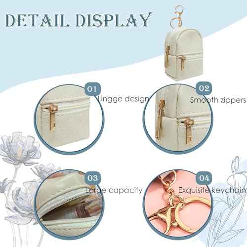 Cute Mini Backpack Cosmetic Bag Charms for Women, PU Leather Keychain Pouch, Lipstick Holder, Card Organizer, Small Travel Accessories (Beige)