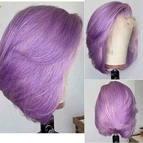 Lilac Lace Front Wigs Human Hair,13x4 Glueless HD Lace Bob Wigs Human Hair Pre Plucked Hairline with Bleached Knots Straight Brazilian Virgin Hair 10" 150% Density Purple Short Bob Wigs for Women