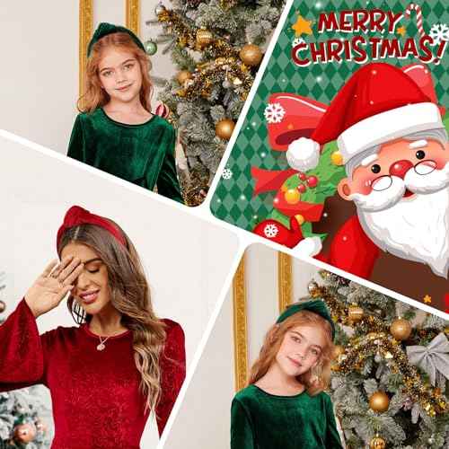 YanJie Christmas Headbands for Women Velvet Red Knotted Headband Green Christmas Velvet Wide Hair Band for Women Girls Fashion Headbands Holiday Gift