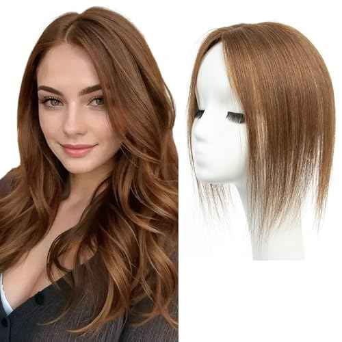 isheeny Human Hair Topper for Women 10Inch Real Human Hair Toppers For Changing Your Look, Dark Brown #4 Natural Hair Pieces for Women With Artificial Base & 2 Secure Clips