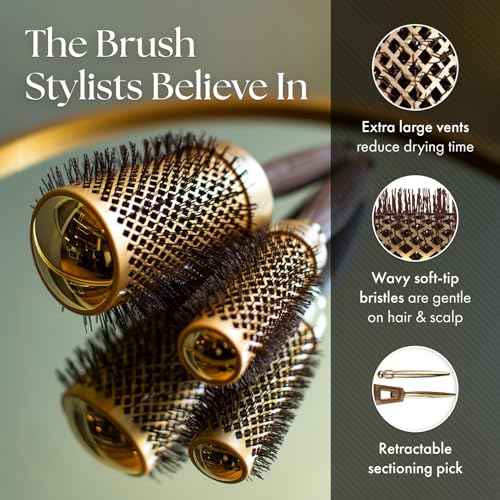Olivia Garden NanoThermic Ceramic + Ion Round Thermal Hair Brush - Not Electrical - Professional Blowout Brush for Normal to Thick Hair