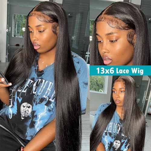 13x6 Lace Front Wigs Human Hair Pre Plucked Straight HD Frontal Wigs Human Hair with Baby Hair Straight Glueless Wigs for Black Women 180 Density(18 Inch)