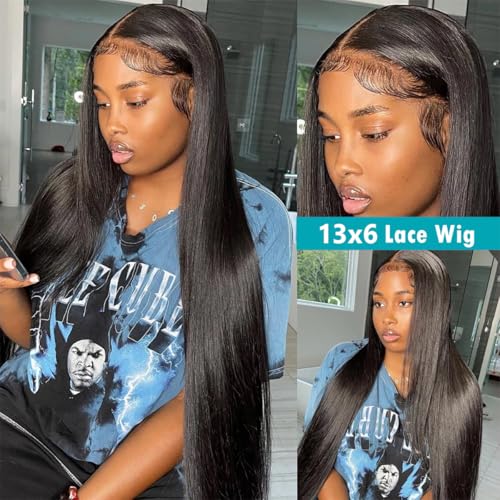 13x6 Straight Lace Front Wigs Human Hair 180% Density HD Transparent Lace Frontal Human Hair Wigs for Black Women Glueless Wigs Human Hair Pre Plucked (26 Inch)