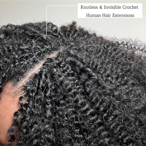 Knotless Pre Separated Human Hair Crochet Extensions for Braids Afro Kinky Curly Brazilian Virgin Feather Hair Bundles Boho Twist Braiding Hair for Black Women 16inch 60g