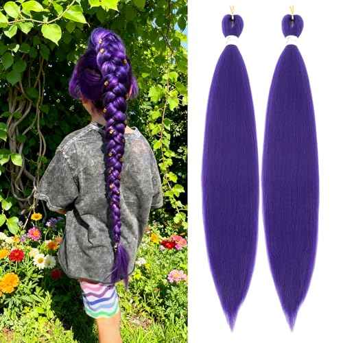 Purple Braiding Hair 20 Inch Pre Stretched Braiding Hair Extensions 2 Packs Synthetic Crochet Hair Twist Braids(20",Purple-2P)