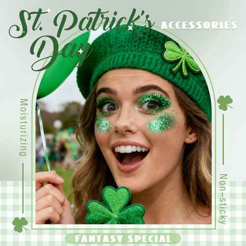 Roll-on Green Body Glitter Gel for Face Hair, St Patricks Day Accessories, Chunky Mermaid Sequins Halloween Festival Party Rave Outfits Christmas Face Paint Glitter Makeup for Women Kids