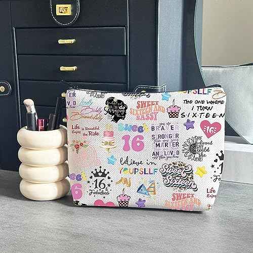 WCGXKO Happy 16th Birthday Gift Sweet 16 Birthday Hello 16 Canvas Zipper Pouch Bag (16 birthday)