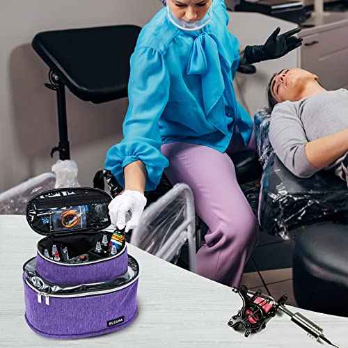 Tattoo Kit Carrying Case, Purple, Padded Interior, 6" Height, 8.5" Middle Compartments, Multiple Pockets, Easy Carry, Service Guarantee