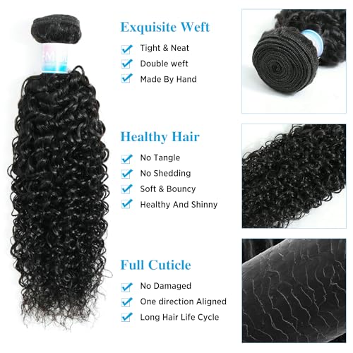 EMOL Hair Hair Extensions, 3 Kinky Curly Bundles, 14" Human Hair, Full Head, Natural Black, Weave, Virgin, Can Be Dyed, 300g, 3 Bundles