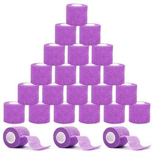 VideoPUP Tattoo Grip Tape Pink,24pcs Disposable Cohesive Tattoo Grip Cover Elastic Bandage Handle Grip Tube for Tattoo Machine Tattoo Grip Accessories, Purple