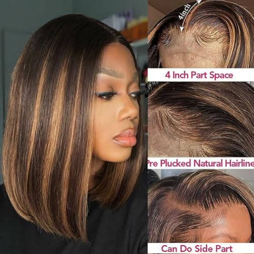 Stylish Highlight Bob Wig 1b30 Human Hair 13x4 Frontal Lace Preplucked Colored Bob Wigs Transparent Lace Short Style Bobbing Wig (13X4 1b30 BOB, 10 INCH)