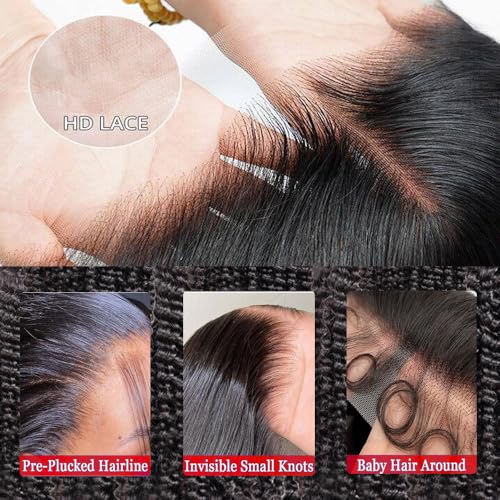 13x4 Deep Wave Lace Front Wigs Human Hair 200 Density HD Full Lace Frontal Wigs Pre Plucked Bleached Knots Curly Human Hair Wig 20 Inch Wigs for Black Women