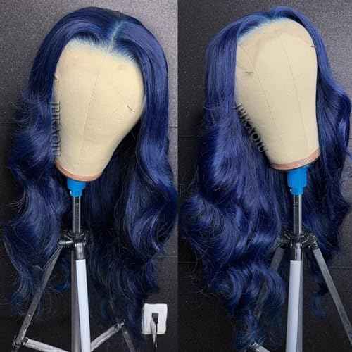 24 Inch Dark Blue Wig Blue Lace Front Wig Pre Plucked Long Body Wave 13x4 HD Lace Wig Glueless Navy Blue Colored Synthetic Lace Front Wigs For Fashion Women