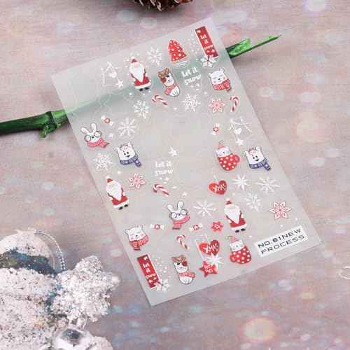 Christmas Nail Art Stickers 3D Snowflake Snowman Nail Stickers 6PCS Santa Claus Bear Elk Winter Christmas Adhesive Decals New Year Design Slider Nail Art Supplies for Xmas Manicure Nail Decorations