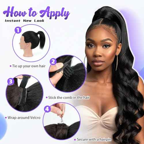 14 Inch Human Hair Ponytail 80g Long Wrap Around Ponytail Natural Black Real Hair Ponytail Extension for Women(14inch,Natural Black)