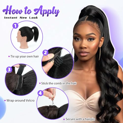 Winsky 20" Human Hair Ponytail Extension Wrap Around -Dark Brown Color Straight Pony Tail Real 100% Real Remy Hair Extensions for Women (20 Inch #Dark Brown, 90gram)