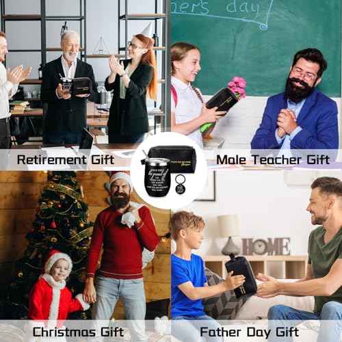 Dandat Set of 3 Thank You Gift for Men Leather Toiletry Bag May You Be Proud of The Work Sign 12oz Stainless Steel Tumbler with Inspirational Keychain for Men Teacher Male Staff(Black)