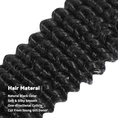 15A Raw Human Hair Bundles Deep Wave Bundles Human Hair,Triple Lifespan Indian Virgin Hair,No Tangle Shedding,Multiple Washes Keep Texture Silky Soft (1 Bundle Natural Black, 26)