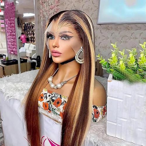 13X6 Highlight Lace Front Wig Human Hair Pre Plucked Ombre 4/27 Lace Front Wig Human Hair 180 Density Highlight Human Hair 32 Inch