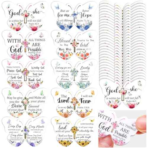 Lothee 80 Pcs Christian Gifts Bulk for Women School Teacher Nail File Christmas Church Bible Verse Emery Board Inspirational Double Sided Religious Manicure Tool for Wedding Birthday Party(Butterfly)