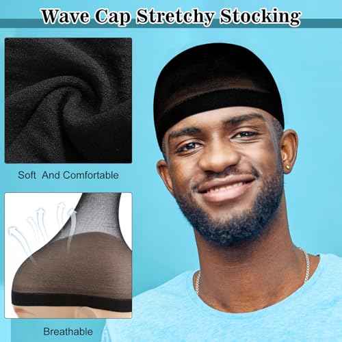 Ramede 10 Pcs Stocking Wave Cap for Men Adult Stretchy Nylon Skull Wave Lightweight Beanie Caps Waves for Man Women