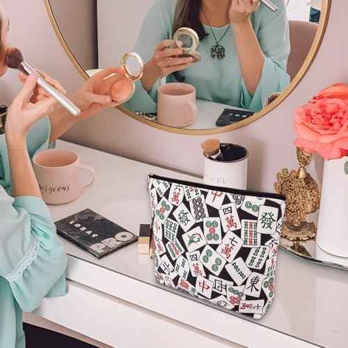 Degpum Mahjong Makeup Bag Women's Zippered Bag for Purse,Mahjong Lover Gift Gambling Gifts for Grandma Aunt Mom Sister Friend for Birthday Christmas Retirement Thanksgiving Gifts