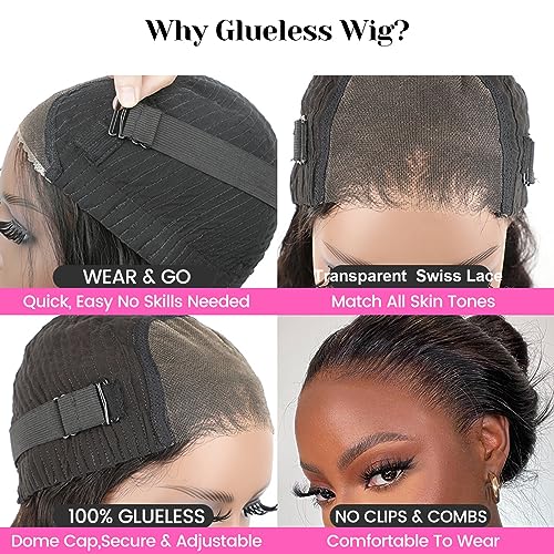 ISEE Wear and Go Glueless Wigs Bob Wigs Human Hair Pre Plucked Water Wave Lace Front Wigs Human Hair Upgraded No Glue Transparent Lace Closure Wigs Human Hair for Women Natural Black 10 Inch