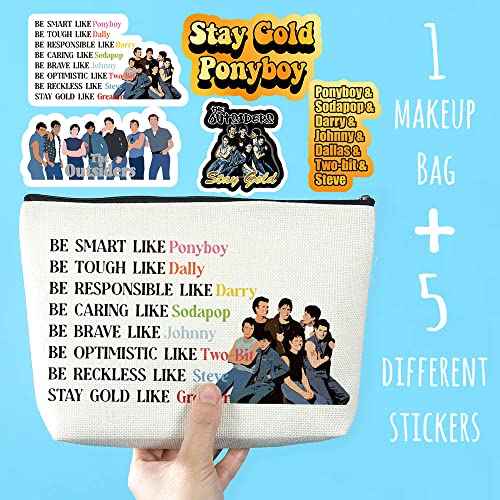 Azteoiz Fun Cosmetic Bag and 5 Stickers Keep Gold Pony-boy Gifts 80's Movie Out-siders Accessories Inspiration Birthday Christmas Gifts for Her Female Movie Lovers Be Smart Like Pony-boy Cosmetic Bag