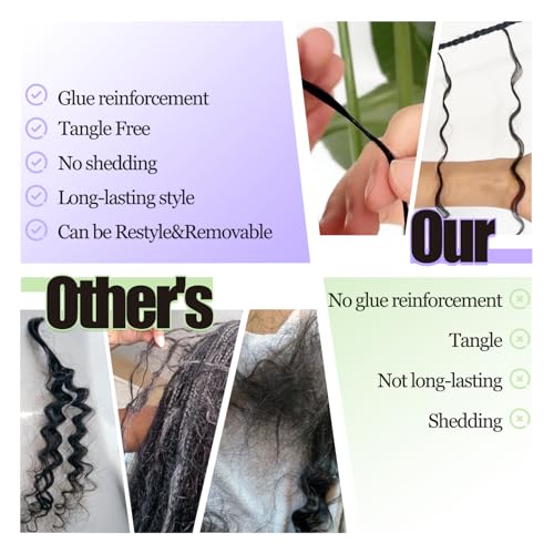 Pre-Divided Human Braiding Hair for Boho Braids Water Deep Wave Human Hair Bulk for Braiding Curly Human Hair for Boho Locs Boho Crochet Braids Human Hair Extensions (1B, 22"-320Strands)
