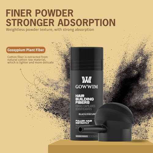 gowwim Hair Thickening Fibers 2-in-1 Kit Keratin Building Fibers, Spray Applicator & Hold Spray - Instantly Volumize Sparse Areas (Black)