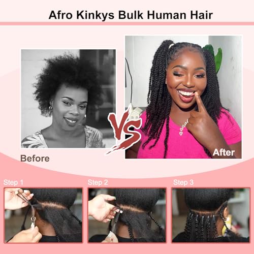 18 Inch Human Braiding Hair Afro Kinkys Bulk Human Hair Pre Separated Springy Afro Twist Extensions 100g Natural Black Crochet Braids Bundles Marley Twists Braiding Hair for Women